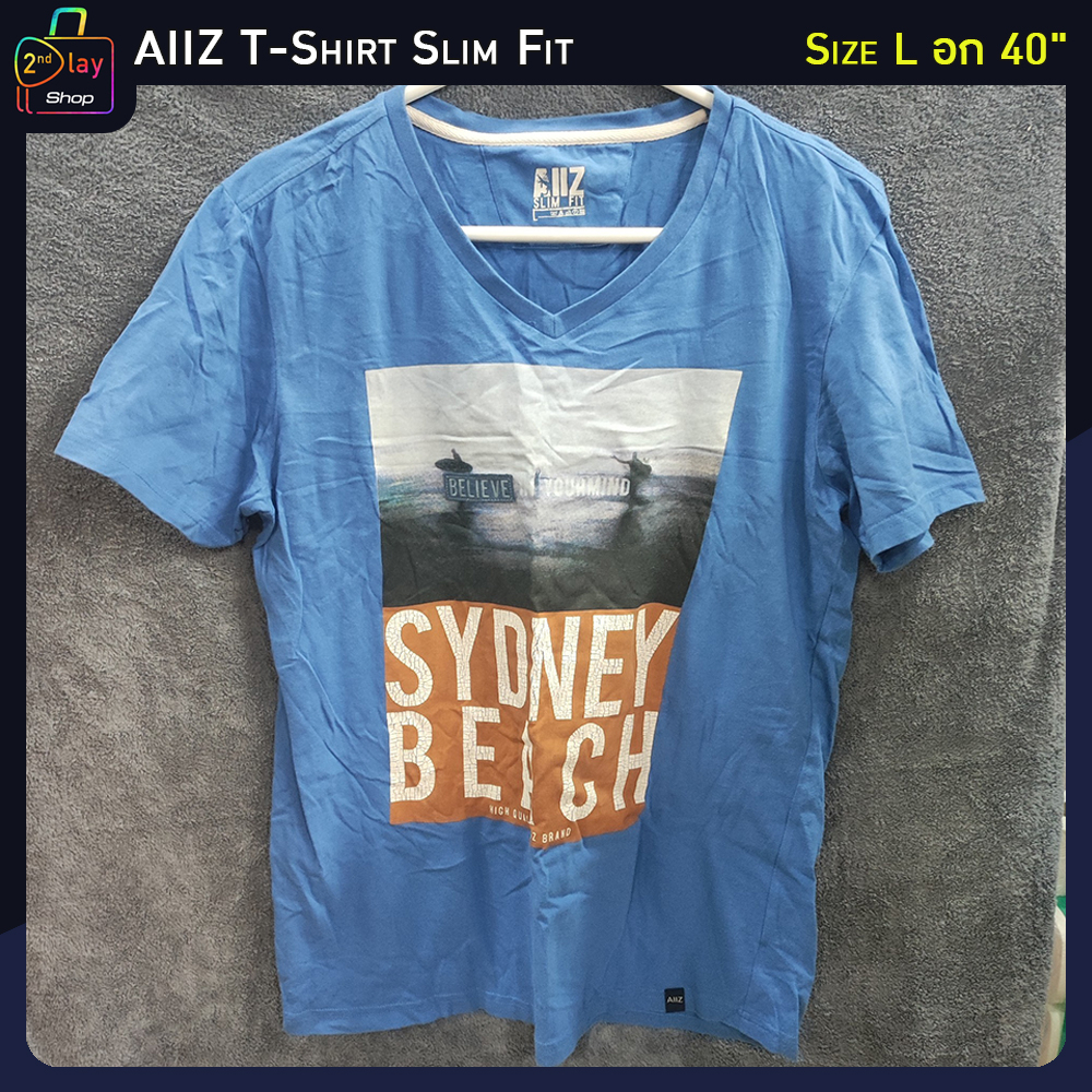 aiiz-polo-striped-t-shirts-เอ-ทู-แซด-เสื้อยืดสีฟ้า-ลายพิมพ์