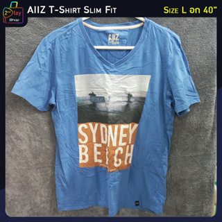 AIIZ POLO STRIPED T-SHIRTS (เอ ทู แซด)  เสื้อยืดสีฟ้า ลายพิมพ์