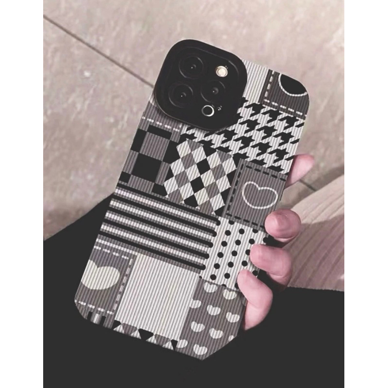 เคสไอโฟนดำเทาศิลปะตัดปะ-i6-14promax-case-iphone-เคสมือถือ-เคสดำ-เคสพื้นร่อง-เคสเทา-เคสวินเทจ-เคสดำอมเทา-เคสเก๋ๆ