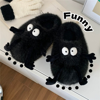 ส่งจากไทย🌈รองเท้า เจ้าขนดุ๊กดิ๊กสีดำ Slipper
