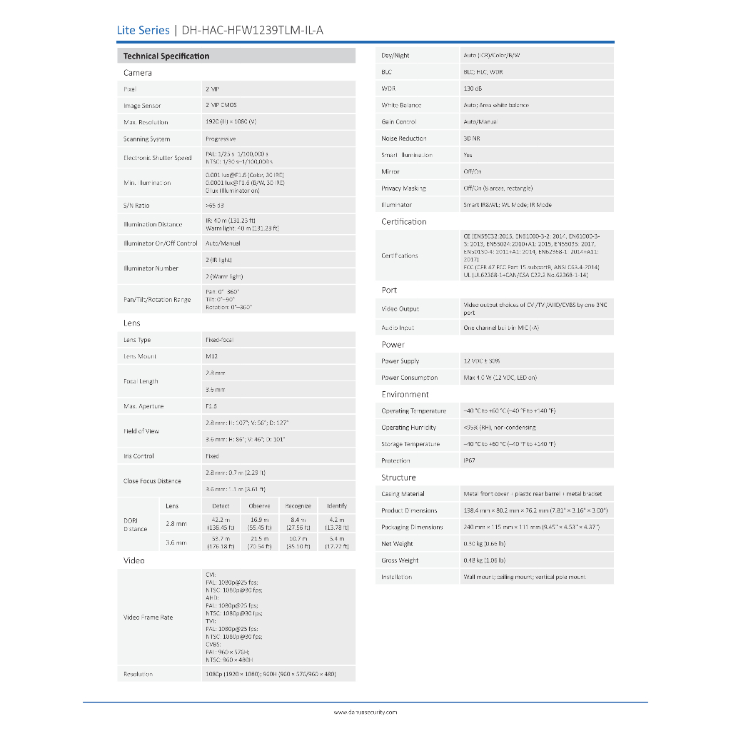 dahua-กล้องวงจรปิด-ระบบนาล็อก-มีไมค์-รุ่น-hac-hfw1239tlmp-il-a-s2-ความละเอียด-2-ล้านพิกเซล-ภาพสี-24-ชม