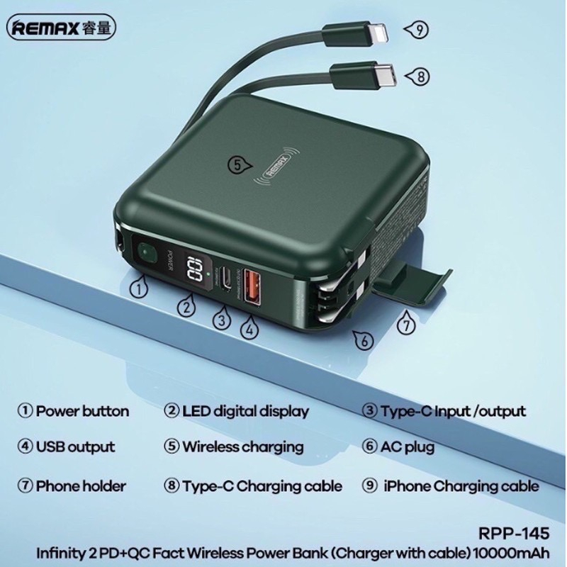 remax-rpp-145-10000mah-wireless-แบตสำรองพร้อมปลั๊กไฟ-สายชาร์จในตัว