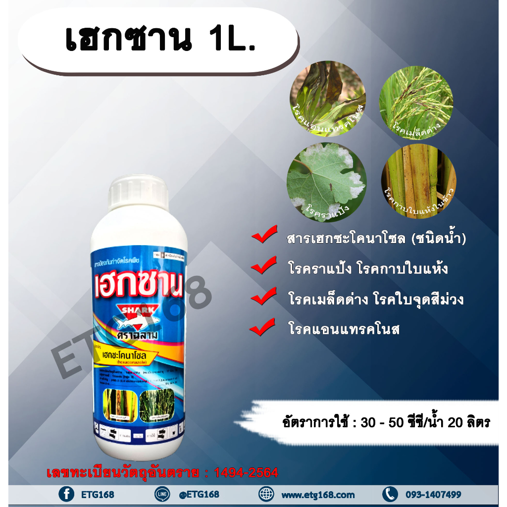 เฮกซาน-1l-เฮกซะโคนาโซล-สารป้องกันกำจัดโรคพืช-กำจัดเชื้อรา-โรคราแป้ง-โรคกาบใบแห้งข้าว-โรคเมล็ดด่างข้าว-โรคใบจุดสีม่วง-โร