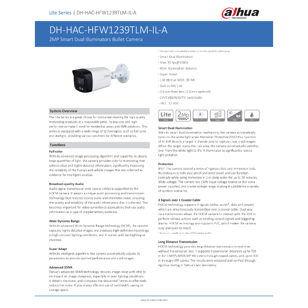 dahua-กล้องวงจรปิด-ระบบนาล็อก-มีไมค์-รุ่น-hac-hfw1239tlmp-il-a-s2-ความละเอียด-2-ล้านพิกเซล-ภาพสี-24-ชม