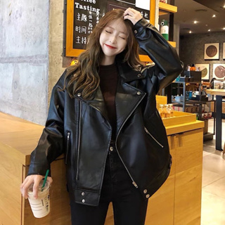 พร้อมส่ง 💖 biker jacket (AP010) แจ็คเก็ตหนัง สไตล์เกาหลี มาใหม่ แจคเก็ต black leather apgu.j shop