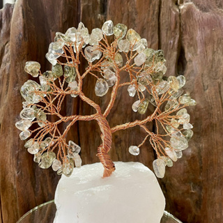 ต้นไม้บอนไซ ลวดดัด หินนำโชค หินมงคล ไหมเงิน Silver rutilated quartz gemstone wire tree