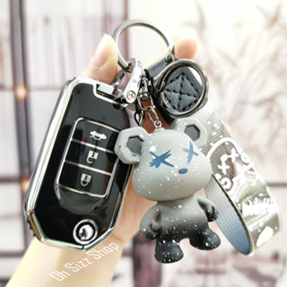 เคสรีโมทรถ Honda กุญแจพับข้าง    ดำเงาลายเส้นสีเงิน ดูเรียบหรู (Black Silver-Line TPU Key Case) Honda Key Sets Model Jaz