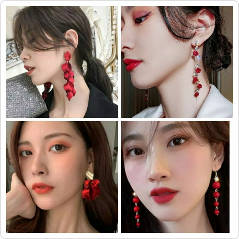 พร้อมส่ง-ต่างหูแฟชั่นสีแดงสวยๆ-ต่างหูหัวใจ-ต่างหูตรุษจีน-ต่างหูยาว-ตุ้มหูวาเลนไทน์-valentine-chinese-new-year-earrings