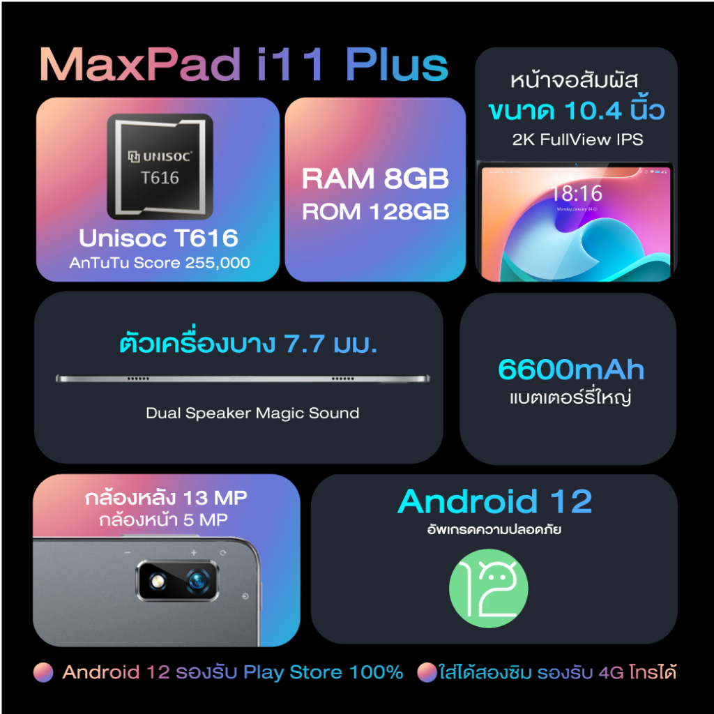 ภาพสินค้าNEW 2023 BMAX I11 Plus หน้าจอขนาด10.4 นิ้ว 8GB/128GB CPU T616 Octa Core Android12 ประกันในไทย 1ปี จากร้าน bmax_official บน Shopee ภาพที่ 2