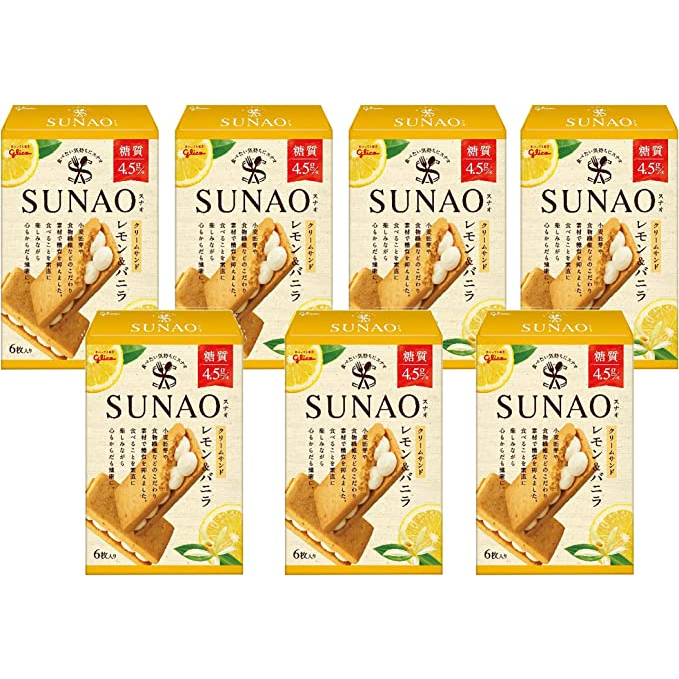 ezaki-glico-sunao-cream-sandwich-lemon-amp-vanilla-6-pieces-x-7-boxes-4-5g-sugar-per-piece-direct-from-japan