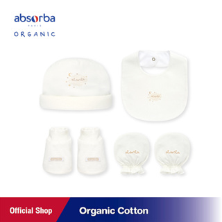 แอ็บซอร์บา (แพ็ค 1 เซ็ต) เซ็ตหมวก ถุงมือ ถุงเท้า ผ้ากันเปื้อน ออร์แกนิก คอตตอน สำหรับเด็กแรกเกิด - 3 เดือน Nuage - AccSet