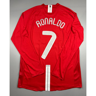 เสื้อบอล ย้อนยุค แขนยาว แมนยู 2007 เหย้า Retro Manchester United Home พร้อมเบอร์ชื่อ 7 RONALDO อาร์มยูฟ่า แชมเปี้ยนลีค