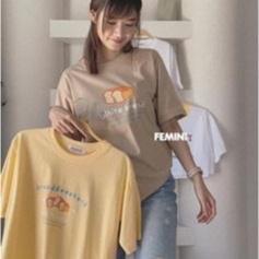 FEMINI.BKK : เสื้อยืด Cotton 100% Bread (Over size) สีเหลืองอ่อน / สีเบจ