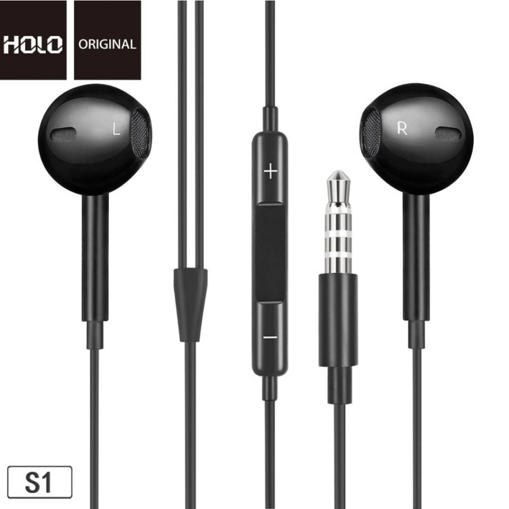 holo-s1หูฟัง-แจ๊ค-3-5มม-หูฟังมีสาย-ใช้ได้ทุกรุ่น-earphone-มีปุ่มเพิ่มลดเสียง