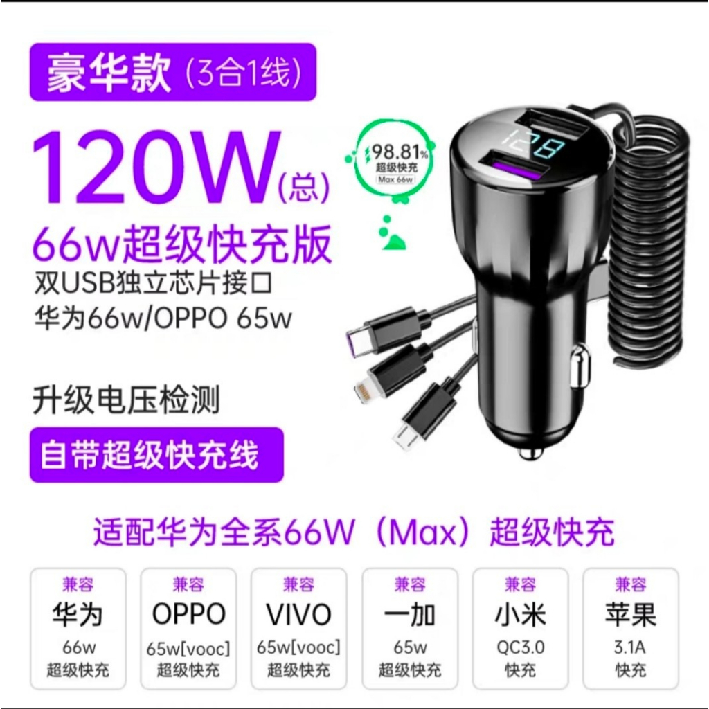 ที่ชาร์จแบตในรถ-ชาร์จอย่างรวดเร็วใช้พอร์ตการขยายตัว-usb-สามตัวกับปลั๊กแปลงที่เบากว่า