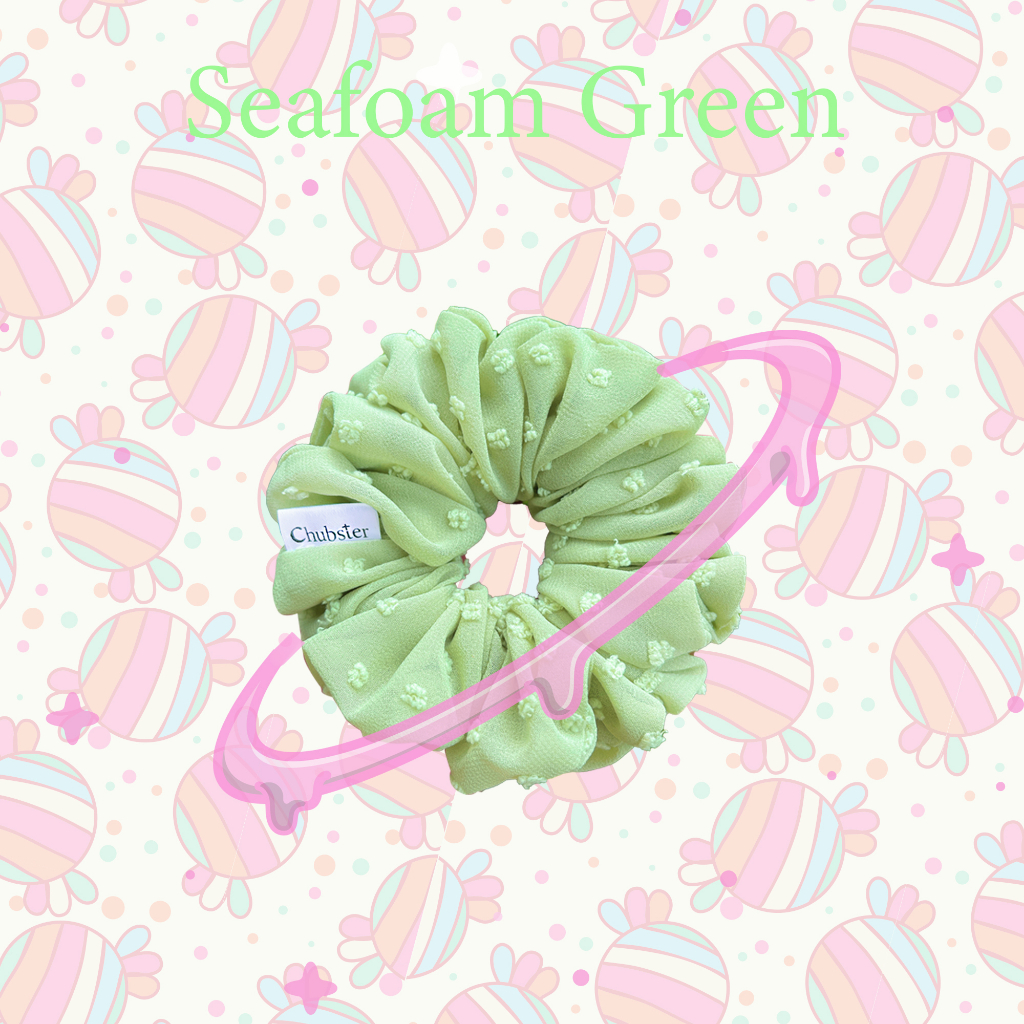 seafoam-green-12cm-ยางรัดผมผ้าชีฟองจุด-รุ่น-candy-scrunchies-ยางมัดผม-ยางรัดผมโดนัท
