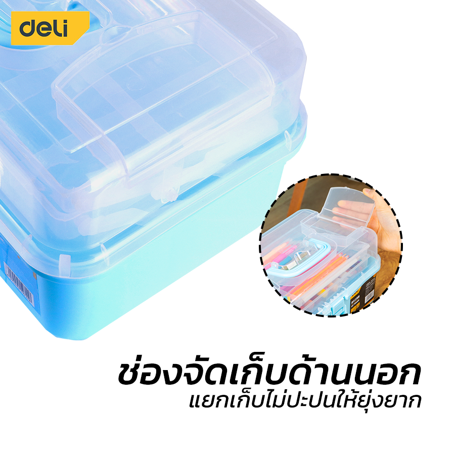 deli-กล่องเครื่องมือพลาสติก-กล่องใส่อุปกรณ์-3ชั้น-พกพาง่าย-ถาดพลาสติกใส-plastic-tool-box