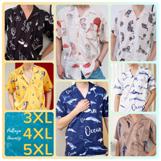 สินค้า เสื้อฮาวาย เสื้อเชิ้ต 🚚ส่งJ&T 3XL - 5XL  เสื้อไซส์ใหญ่ผู้ชาย ไหมอิตาลี [Pattaya Hawaiiz]