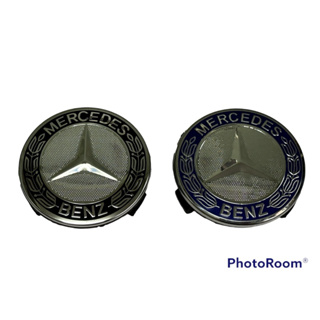 BENZ เบนซ์ ป้าย โลโก้ ฝาครอบ ดุมล้อ  logo badge ฟ้า ดำ silver black blue white อะลูมเนียม โลหะ พลาสติก