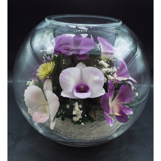 ดอกไม้อบแห้งใส่แก้ว Dried Flower in Glass BN model แก้วกลมกลาง กล้วยไม้พร้อมส่งค่ะ