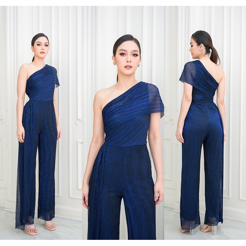 m7-jumpsuit-จั๊มสูทขายาว-สีชมพู-สีกรม-สีทองอ่อน-ไหลเดียว-เสื้อมีผ้าแต่งคลุมไหล่-จั๊มสูทออกงาน-luxe