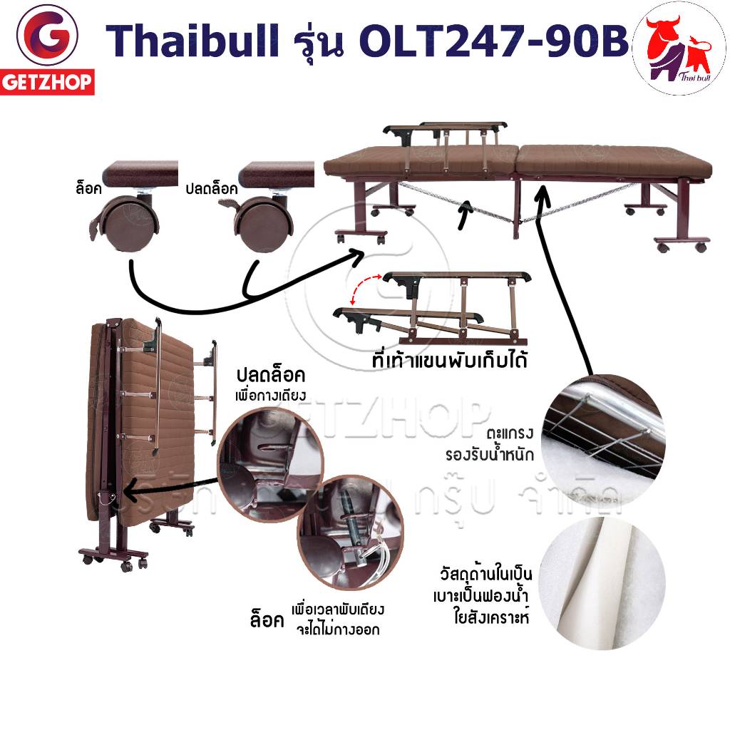 thaibull-เตียงนอน-3ฟุต-เตียงปรับระดับได้-เตียงเสริม-เตียงเหล็ก-fold-bed-extra-bed-รุ่น-olt247-90b-พิเศษ-แขนพับได้