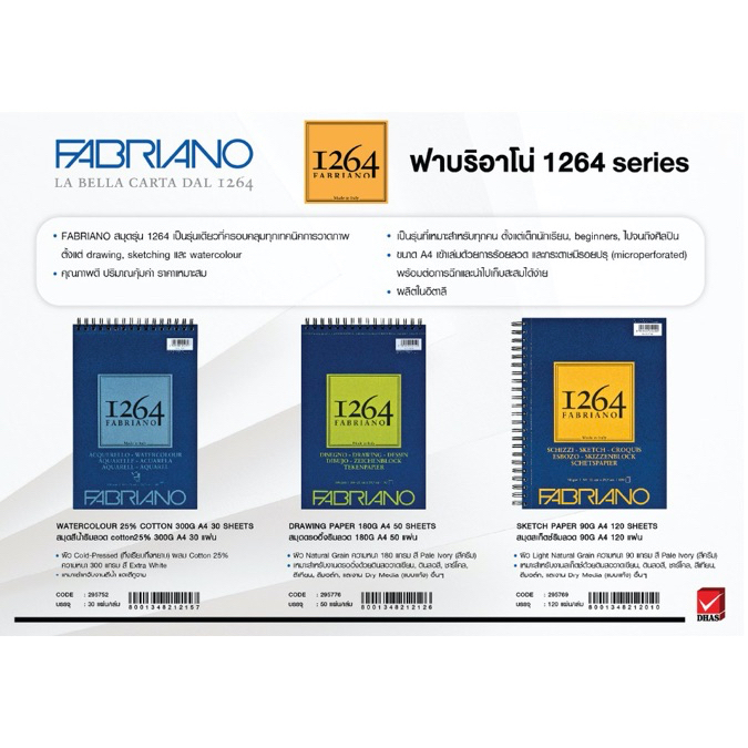 fabriano-สมุด-สมุดสีน้ำริมลวด-cotton25-300g-a4-30-แผ่น-จำนวน-1-เล่ม