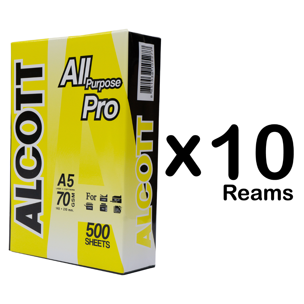 alcott-เหลือง-กระดาษถ่ายเอกสาร-a5-70-แกรม-copy-paper-70gsm-x10-reams-1-แพ็ค-มี-10-รีม-ของแท้