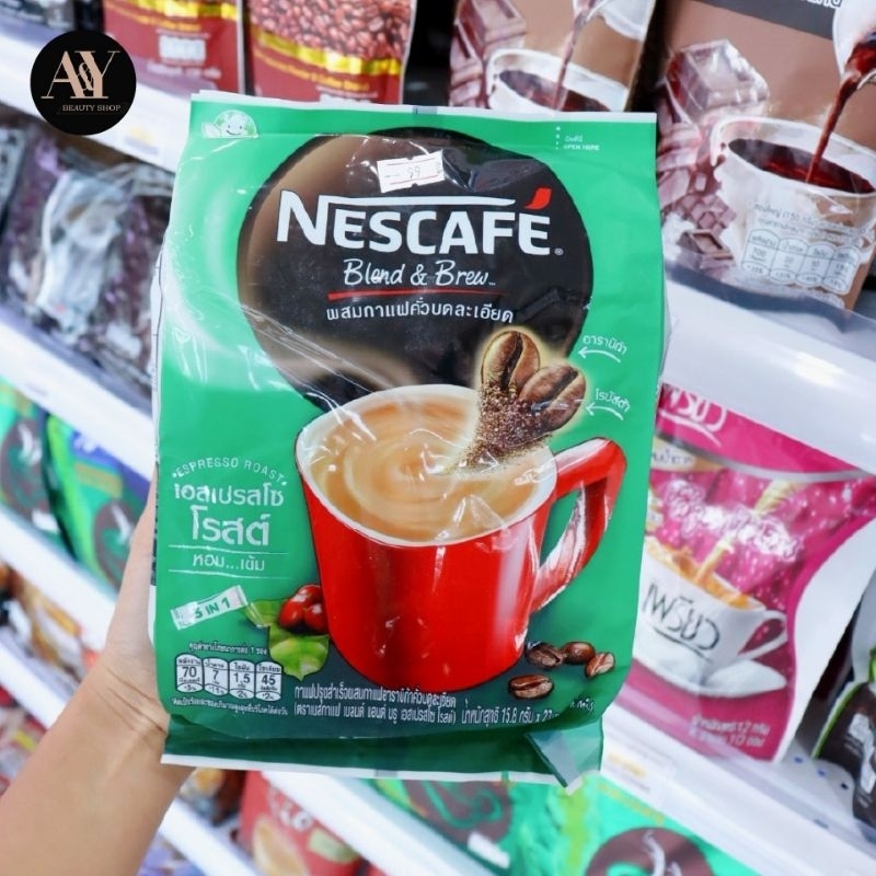 nescafe-blend-amp-brew-เนสกาแฟคั่วบดละเอียด-เอสเปรสโซ่-โรสต์-หอมเข้ม-สีเขียว-บรรจุ15-8-27ซอง