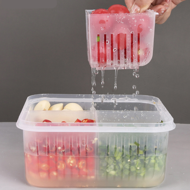 กล่องถนอมอาหารในตู้เย็น-กล่องเก็บผัก-กล่องเก็บอาหาร-แบบระบายน้ำ4ช่อง-เก็บเนื้อสัตว์