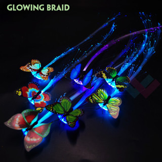 เรืองแสง ฮาโลวีน LED อุปกรณ์ตกแต่งปาร์ตี้ กิ๊บเปียติดผม มีไฟ วิกผม รูปผีเสื้อ ไฟเบอร์ออปติก บาร์ กิ๊บติดผม A811