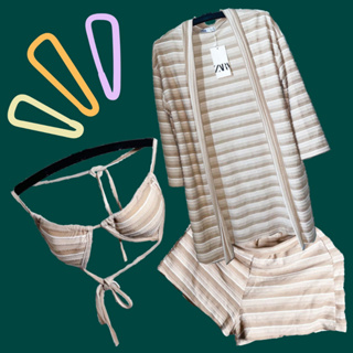 ชุดว่ายน้ำแฟชั่น ชุดว่ายน้ำเซ็ท3ชิ้นมีเสื้อคลุม Zara ชุดว่ายน้ำไซส์ XL  ชุดบิกินิ