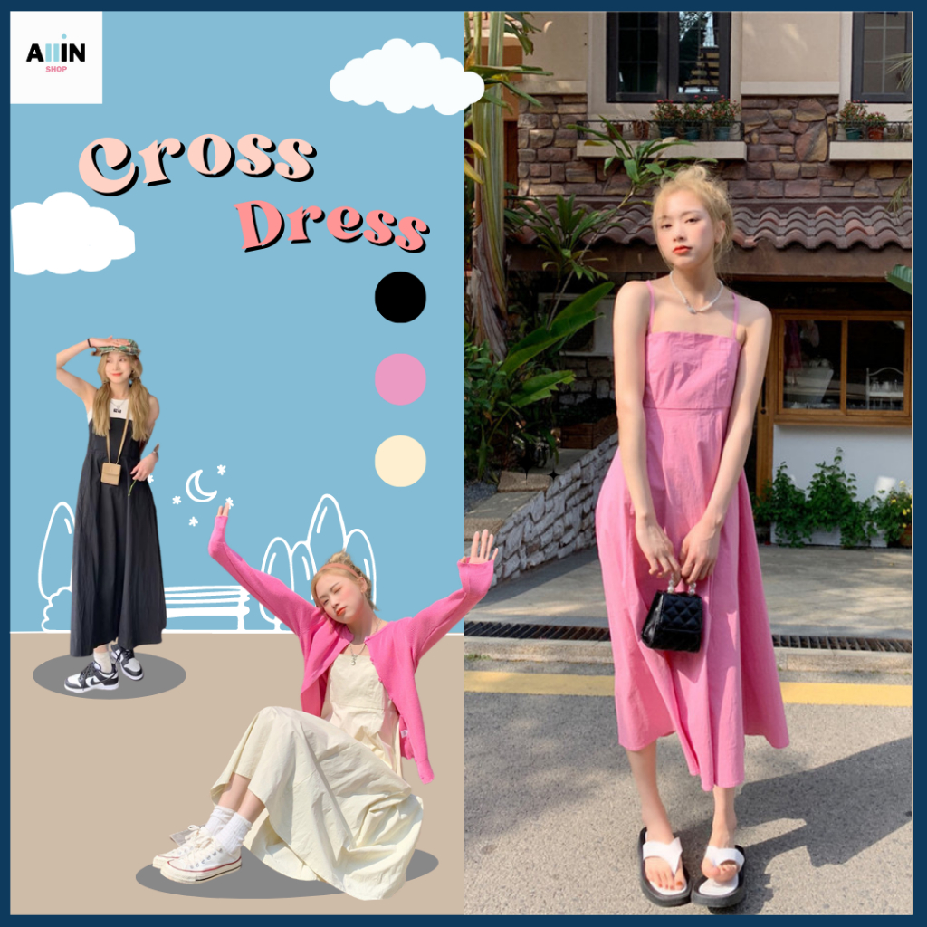 ภาพหน้าปกสินค้าพรีออเดอร์ Cross Dress เดรสไขว้หลัง ชุดกระโปรง เดรสสายเดี่ยว เสื้อผ้าสไตล์เกาหลี เดรสยาว เดรสสีชมพู ชุดกระโปรง