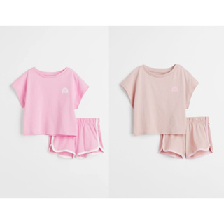 H&amp;M [เซต 2 ชิ้น] ชุดเด็กผู้หญิง ชุดเข้าเซตผ้าคอตตอน เสื้อ+กางเกง โทนสีชมพู เลือกสีไซส์ในตัวเลือก