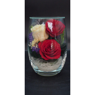 ดอกไม้อบแห้งในแก้ว Dried Flower in Glass Rmi model แก้วตูดกลม สีแดงล้วนพร้อมส่งค่ะ