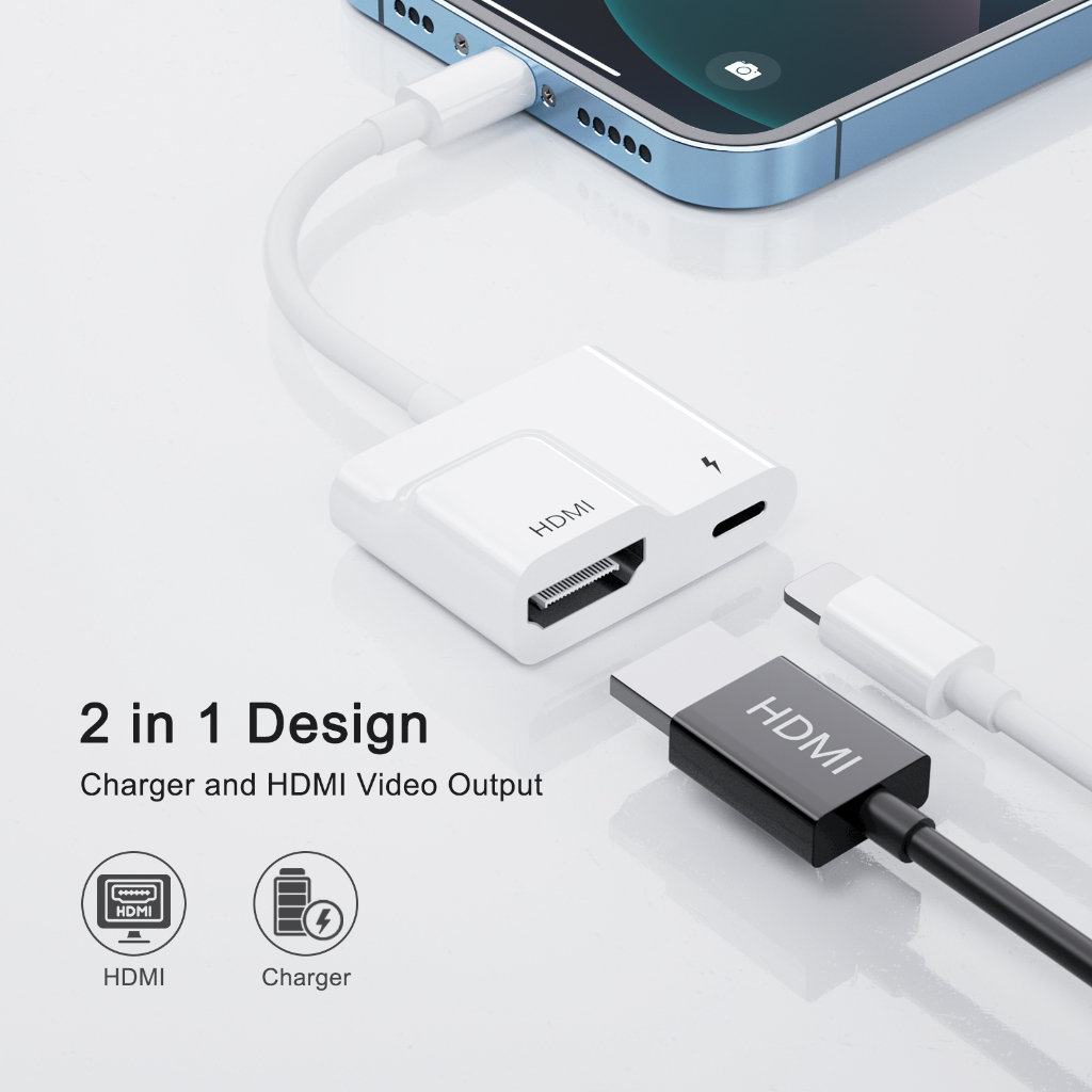 FEINODI HDMI Adaptor, ios Digital AV Adaptor พร้อมพอร์ตชาร์จ สำหรับ iOS ...