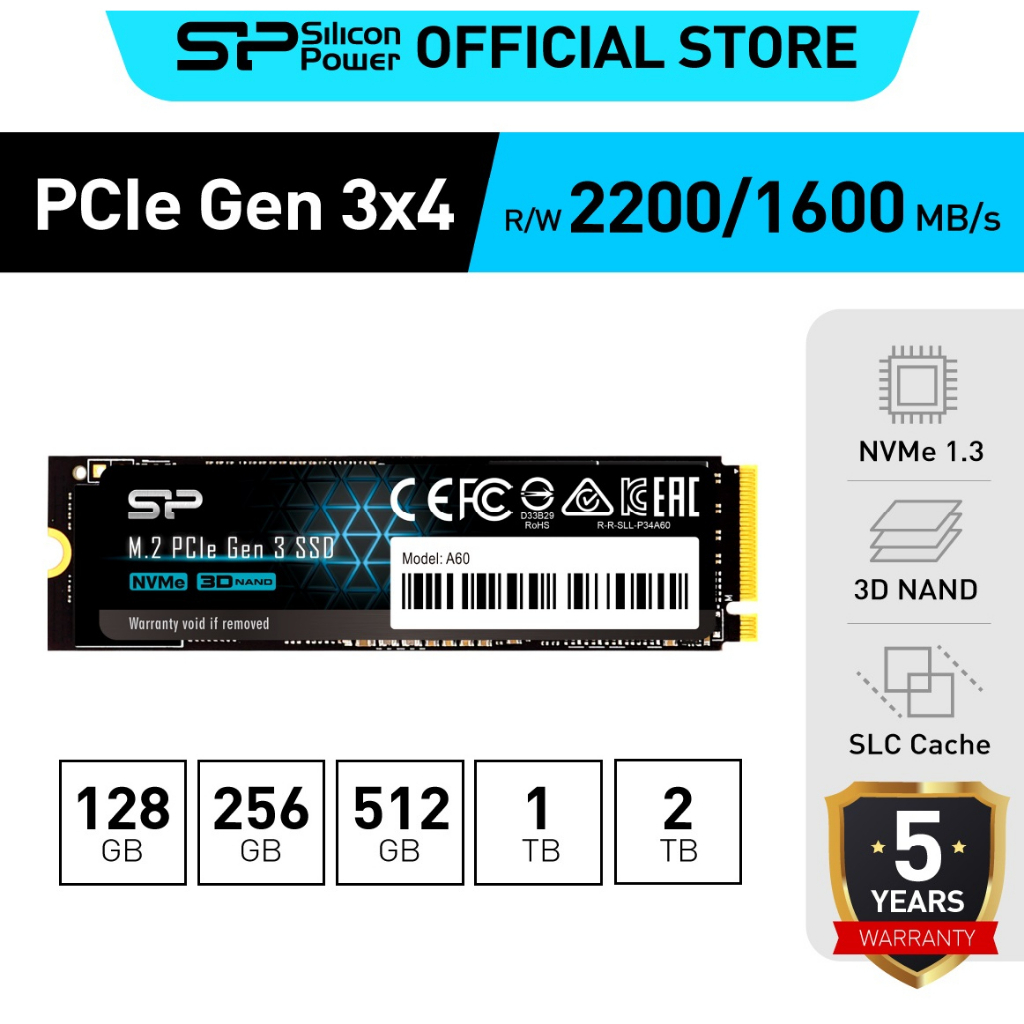 ภาพหน้าปกสินค้าSilicon Power P34A60 NVMe PCIe Gen3x4 M.2 2280 SSD, Read 2,200MB/s Write 1,600MB/s สำหรับ Laptop และ PC จากร้าน siliconpower_th_official บน Shopee