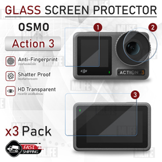 MLIFE - กระจก 2.5D กล้อง DJI OSMO Action 3 ฟิล์มกันรอย กระจกนิรภัย เต็มจอ เคส แบตเตอรี่ สายชาร์จ Tempered Glass