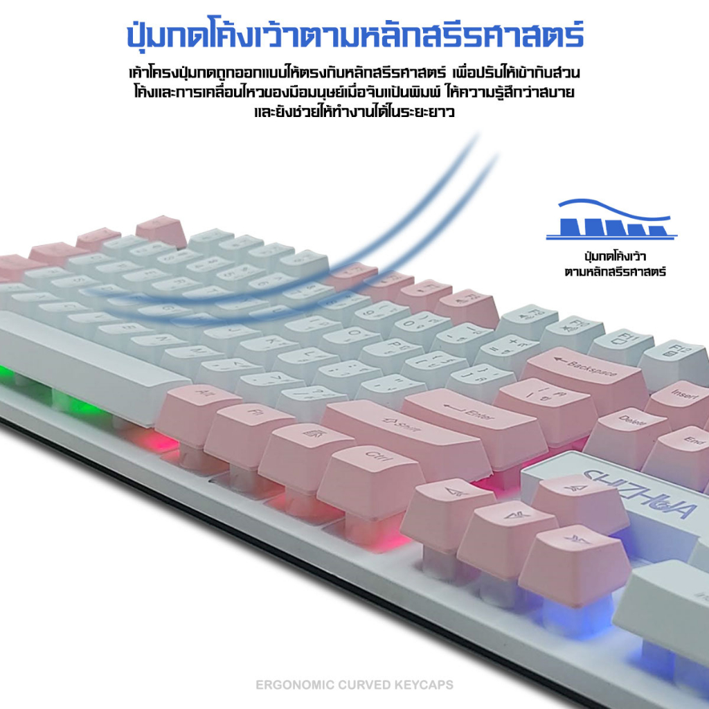 ภาพสินค้าShiZhua คีย์บอร์ด LED คีบอร์ดเกมมิ่ง ภาษาไทย USB Keyboard ไฟรุ้ง 7 สี สองเวอร์ชั่น: อังกฤษ / ไทย ️Thai version  A-058 จากร้าน kaixinshop88 บน Shopee ภาพที่ 7