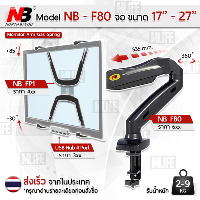 mlife-nb-f80-ขาตั้งจอ-มอนิเตอร์-led-ขนาด-17-27-นิ้ว-ปรับระดับ-ได้-ขาแขวนจอคอม-ขายึดจอคอม-ที่ยึดจอ-แท่นยึดจอ-monitor