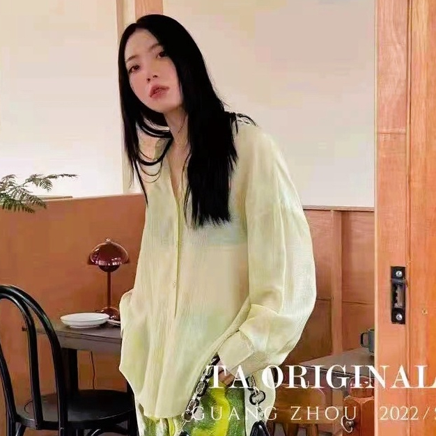 เสื้อเชิ้ตผู้หญิง-คอปก-กระดุมหน้าแขนยาว-สีพื้น-เรียบหรู-ดูดี-ผู้หญิง-เนื้อผ้าซีทรู-บางเบา-สวมใส่สบาย-ไม่ร้อน