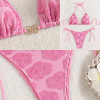 Super pink floral set ทูพีชสีชมพูกำมะหยี่ลายดอกไม้แบบ