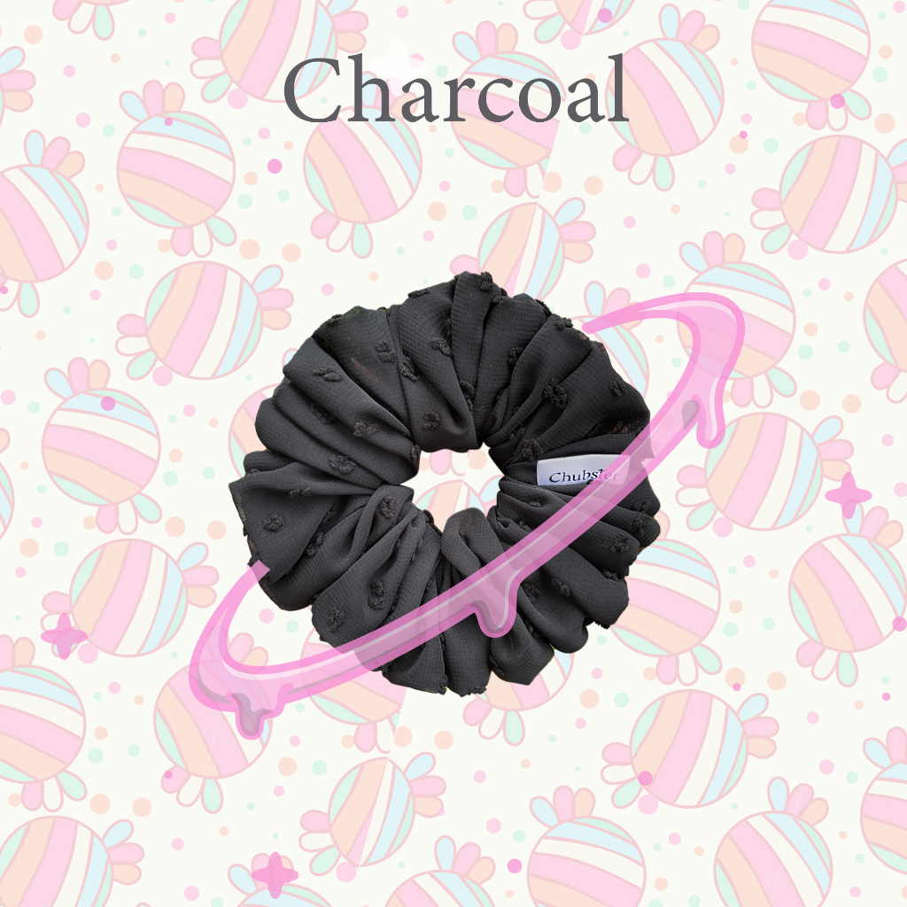 charcoal-12cm-ยางรัดผมผ้าชีฟองจุด-รุ่น-candy-scrunchies-ยางมัดผม-ยางรัดผมโดนัท