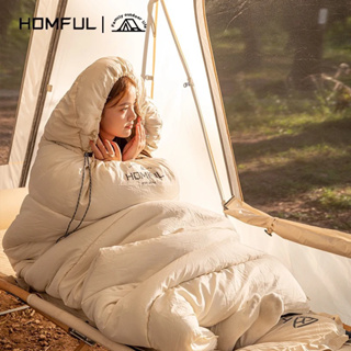 ราคา🔥ถุงนอน นุ่มพิเศษ สีเบจ Hitorhike x Homful sleeping bag วัสดุ Anti tear fabric comfort lining มีความนุ่มและหนาพิเศษ🎉