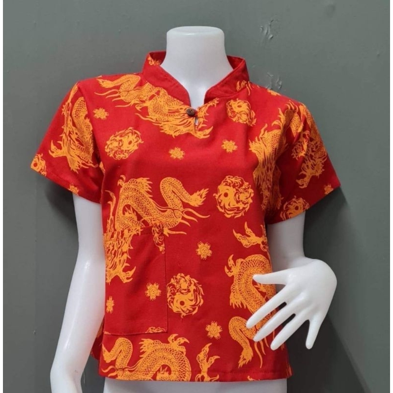 เสื้อผ้าฝ้ายตรุษจีน-เสื้อคอจีนสีแดง-เสื้อตรุษจีน