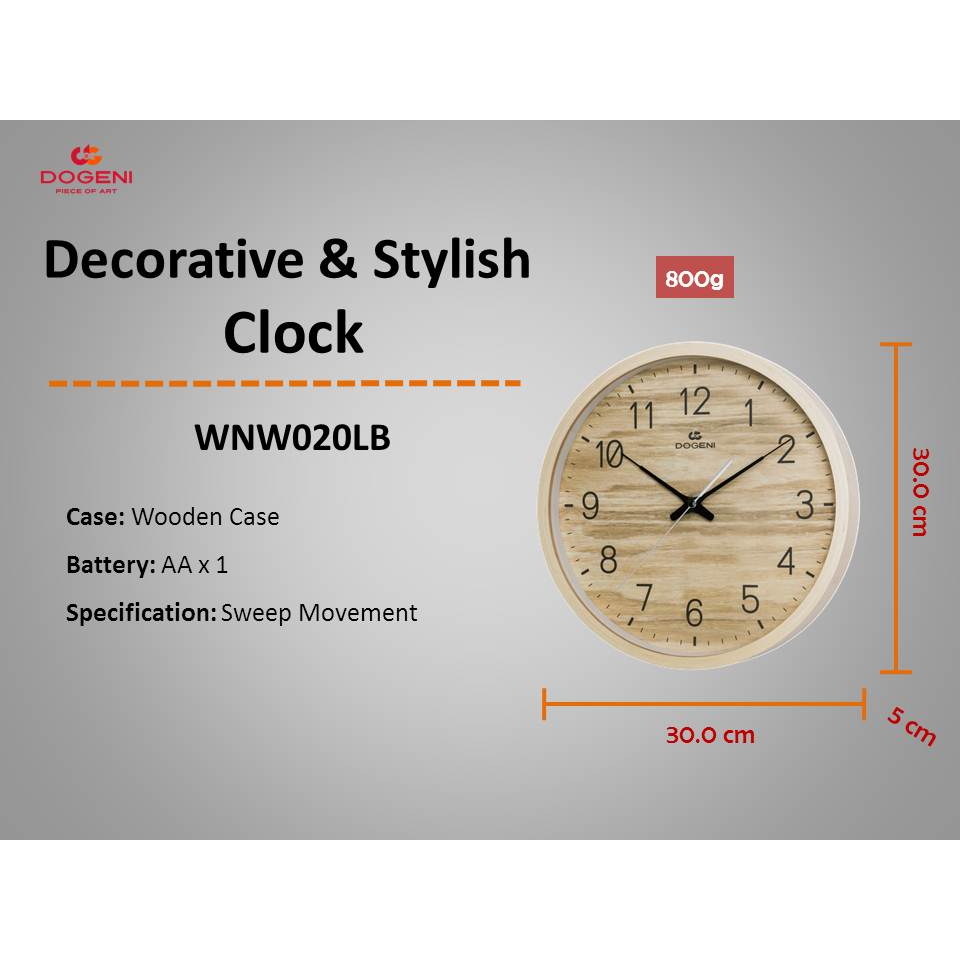 dogeni-นาฬิกาแขวน-รุ่น-wnw020lb-นาฬิกาแขวนผนัง-นาฬิกาแขวนไม้-เข็มเดินเรียบ