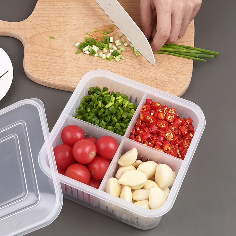 กล่องถนอมอาหารในตู้เย็น-กล่องเก็บผัก-กล่องเก็บอาหาร-แบบระบายน้ำ4ช่อง-เก็บเนื้อสัตว์