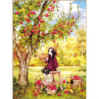 ชุดปักครอสติช ลายสาวน้อยแอปเปิ้ล (งานปักเต็มลาย ไม่มีเดินเส้น) ขนาด 53*72 ซม.
