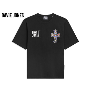 DAVIE JONES เสื้อยืดโอเวอร์ไซส์ พิมพ์ลาย สีดำ Graphic Print T-Shirt in black WA0122BK