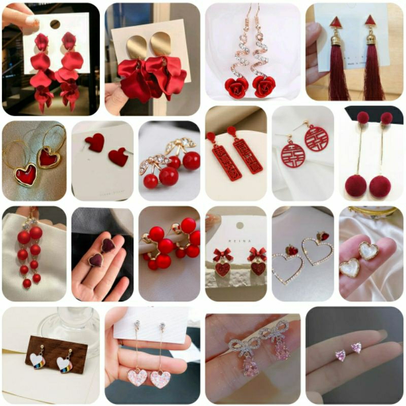 พร้อมส่ง-ต่างหูแฟชั่นสีแดงสวยๆ-ต่างหูหัวใจ-ต่างหูตรุษจีน-ต่างหูยาว-ตุ้มหูวาเลนไทน์-valentine-chinese-new-year-earrings